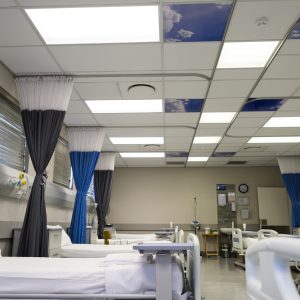 Beds in empty hospital ward